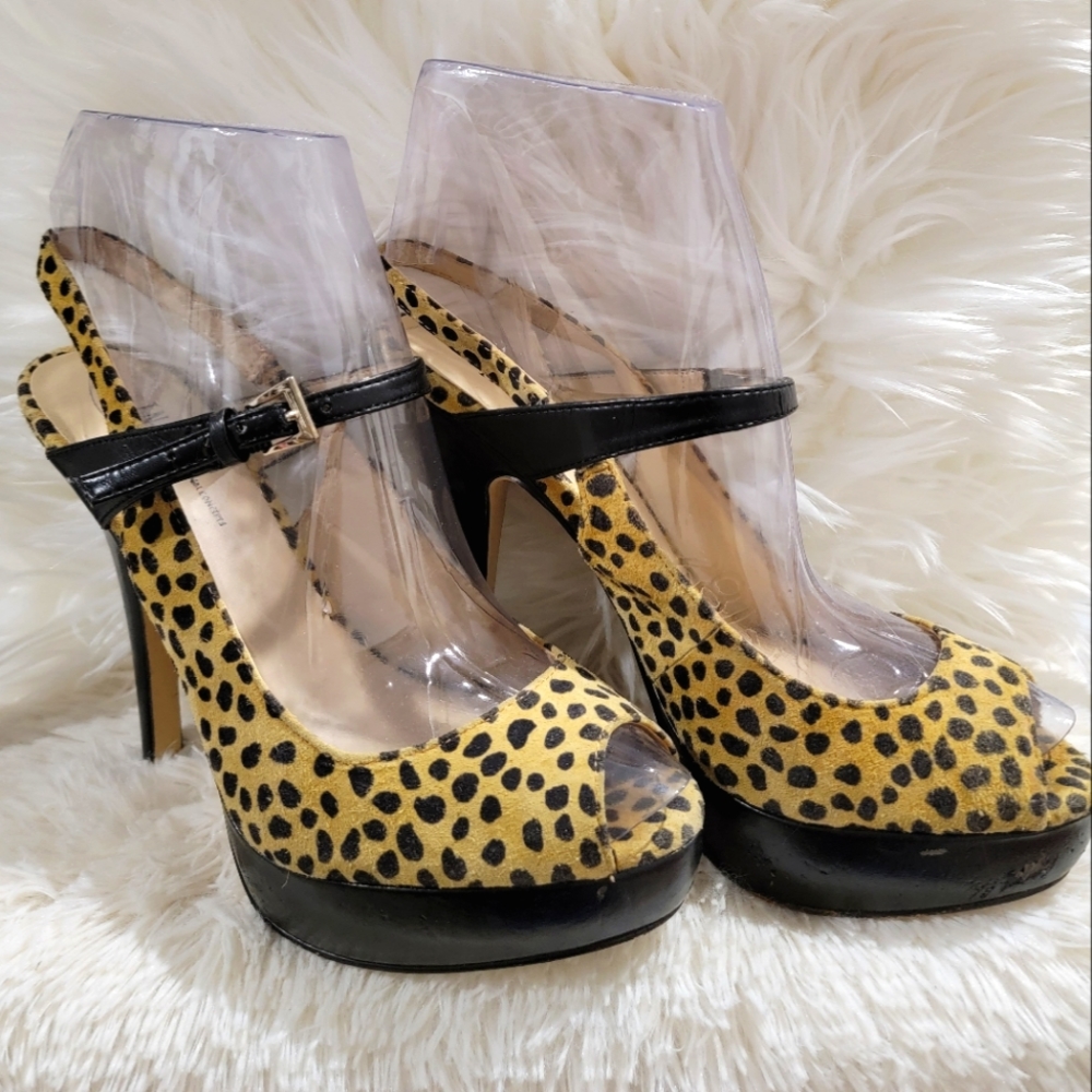 Platform heels, sling back, size 7, Cheetah